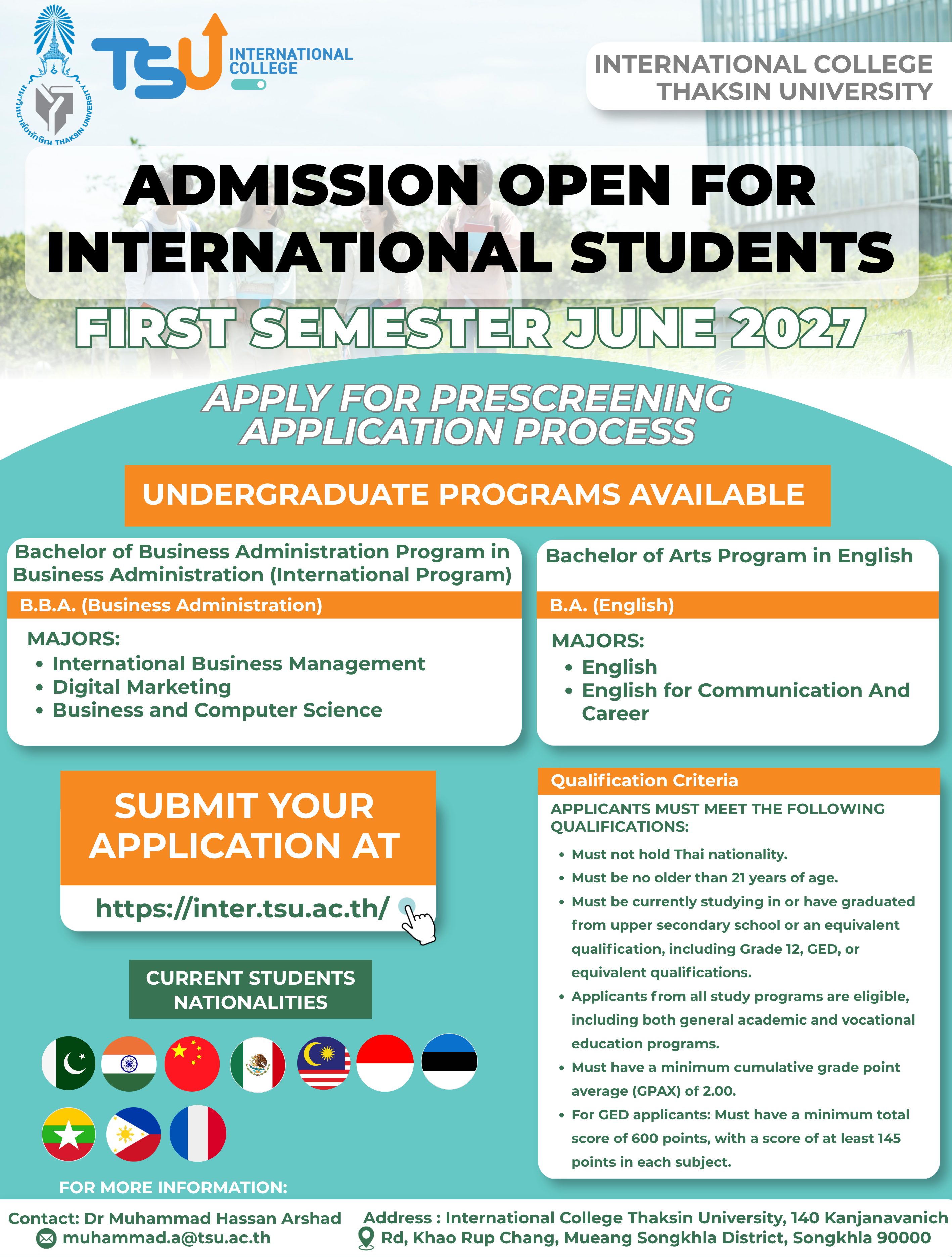 Admission Open for International Students – First Semester June 2027